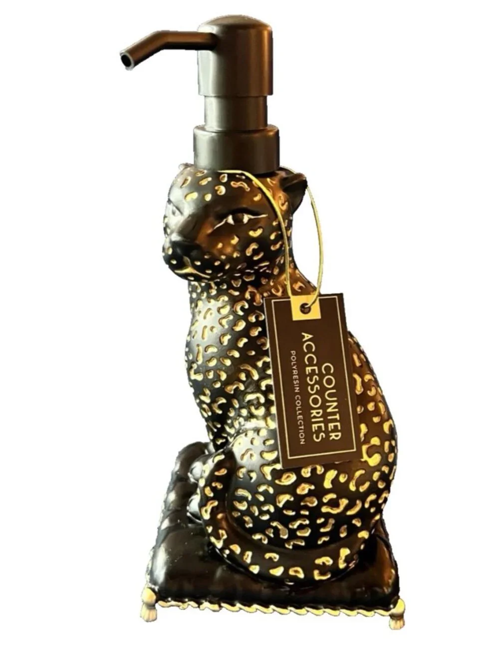 Black & Gold Leopard Soap Pump Elite Bathroom Decor Luxury Animal Print Vanity